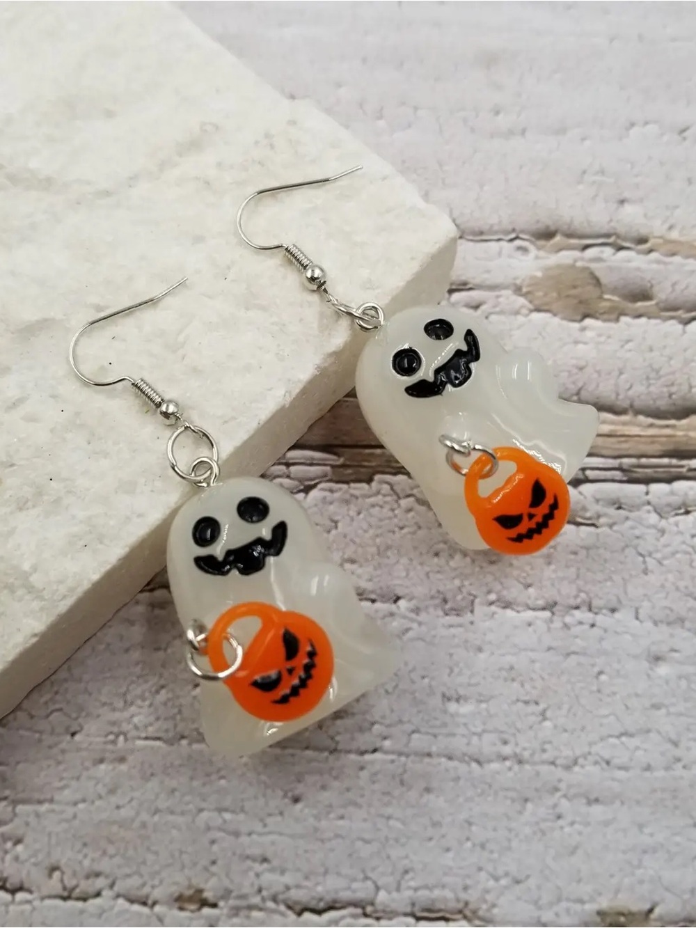 Halloween 3D  Noctilucent Ghost Dangle Earrings with Orange Pumpkin